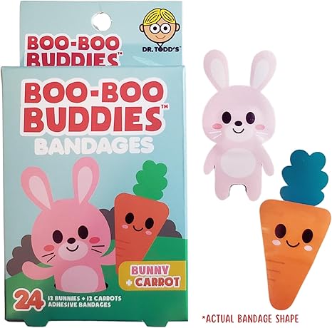 2-Pack Boo Boo Buddies Kids Bandages – Bunny & Carrot, Pig & Chick Shapes, 48 Ct | Latex-Free, Waterproof Bandages for Sensitive Skin | Fun First Aid for Children | Individually Wrapped