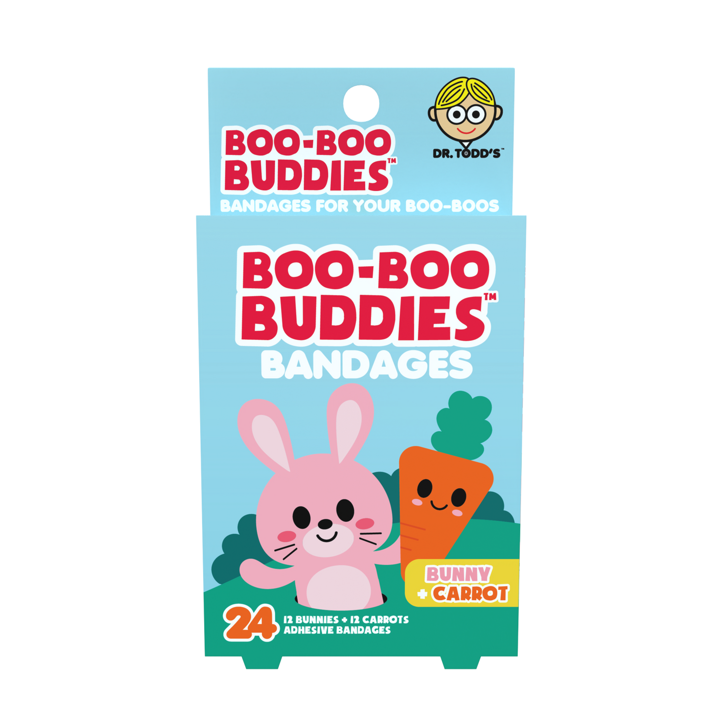 Bunny & Carrot Bandages for Kids – Waterproof, Latex-Free, 24 Count | Dr. Todd’s Boo-Boo Buddies®