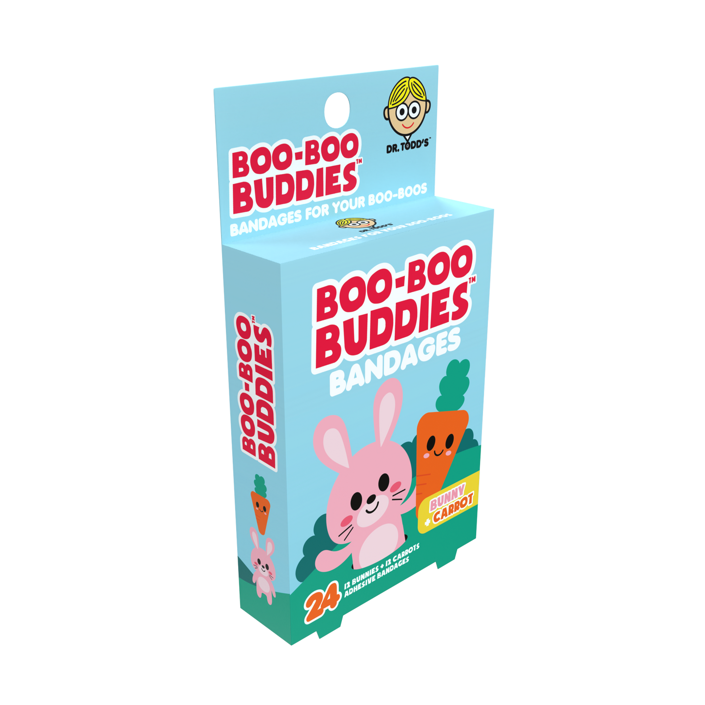 Bunny & Carrot Bandages for Kids – Waterproof, Latex-Free, 24 Count | Dr. Todd’s Boo-Boo Buddies®