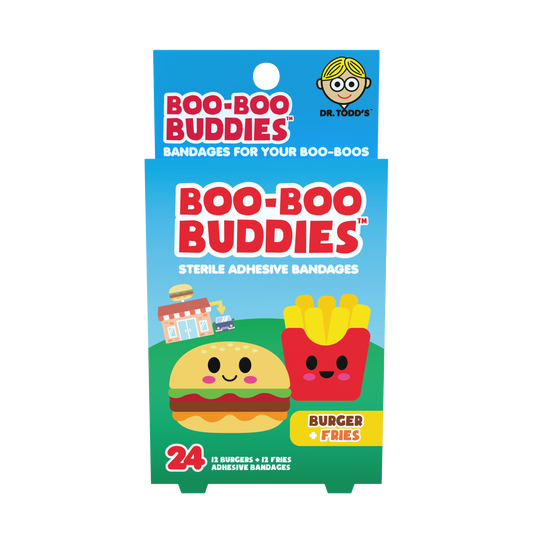 Burger & Fries Bandages for Kids – Waterproof, Latex-Free, 24 Count