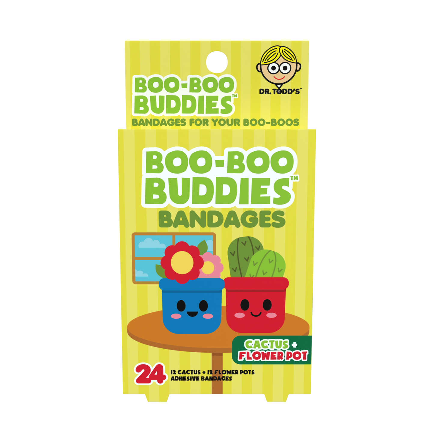 Cactus & Flower Pot Bandages for Kids – Waterproof, Latex-Free, 24 Count | Dr. Todd’s Boo-Boo Buddies®