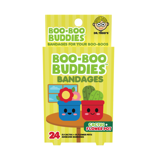 Cactus & Flower Pot Bandages for Kids – Waterproof, Latex-Free, 24 Count | Dr. Todd’s Boo-Boo Buddies®