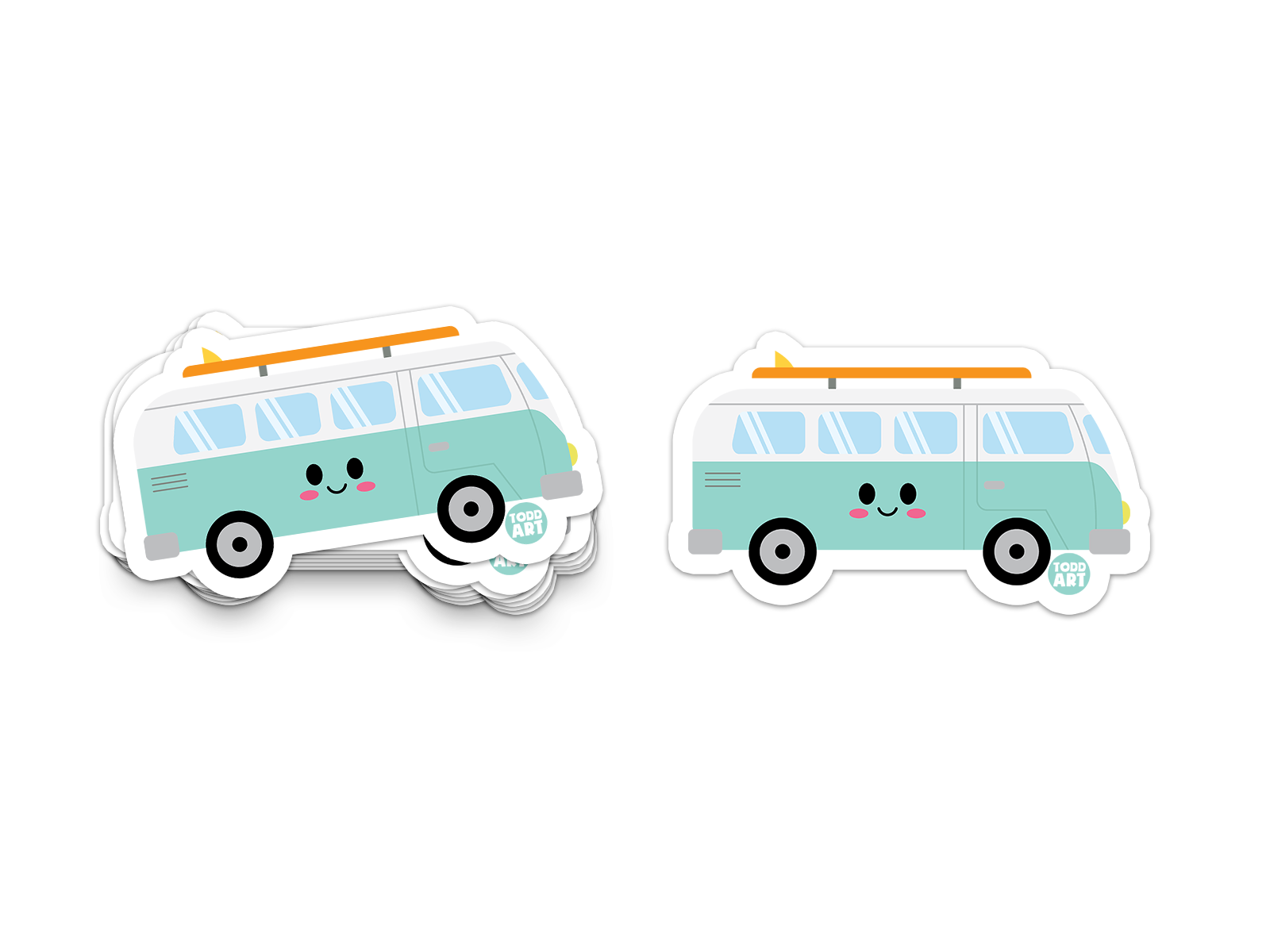 Mint green campervan with roof rack – adorable Boo Boo Buddies® van life sticker for collectors
