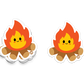 Cheerful red and yellow campfire with logs – cute Boo Boo Buddies® camping-themed collectible sticker
