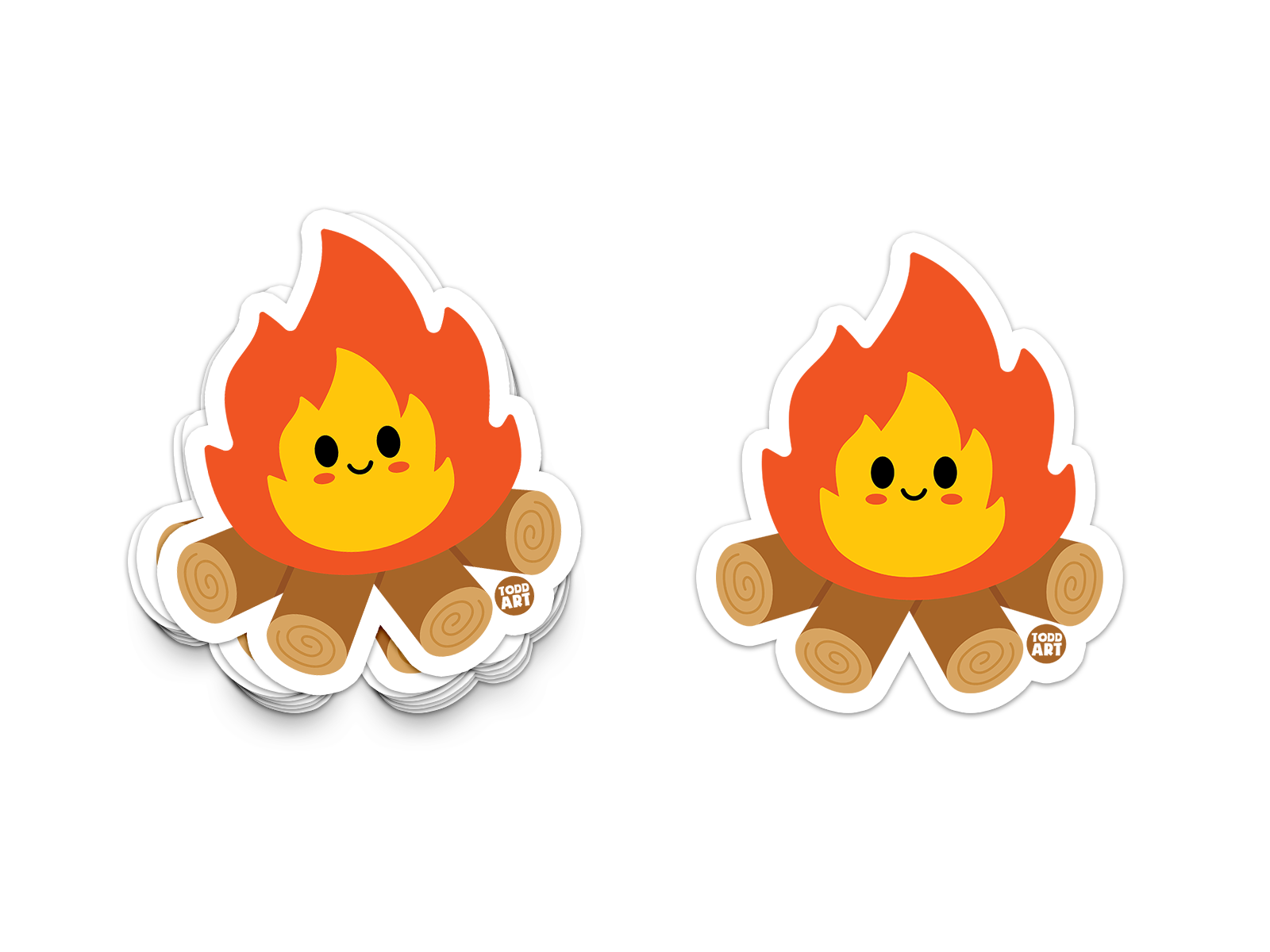 Cheerful red and yellow campfire with logs – cute Boo Boo Buddies® camping-themed collectible sticker
