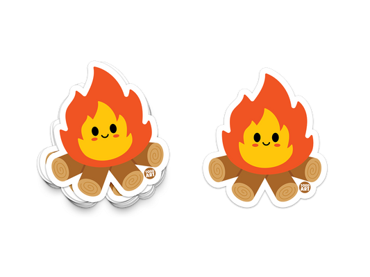 Cheerful red and yellow campfire with logs – cute Boo Boo Buddies® camping-themed collectible sticker
