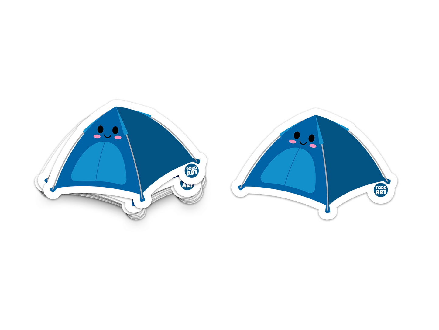 Blue camping tent with smiley face – fun Boo Boo Buddies® adventure-themed sticker
