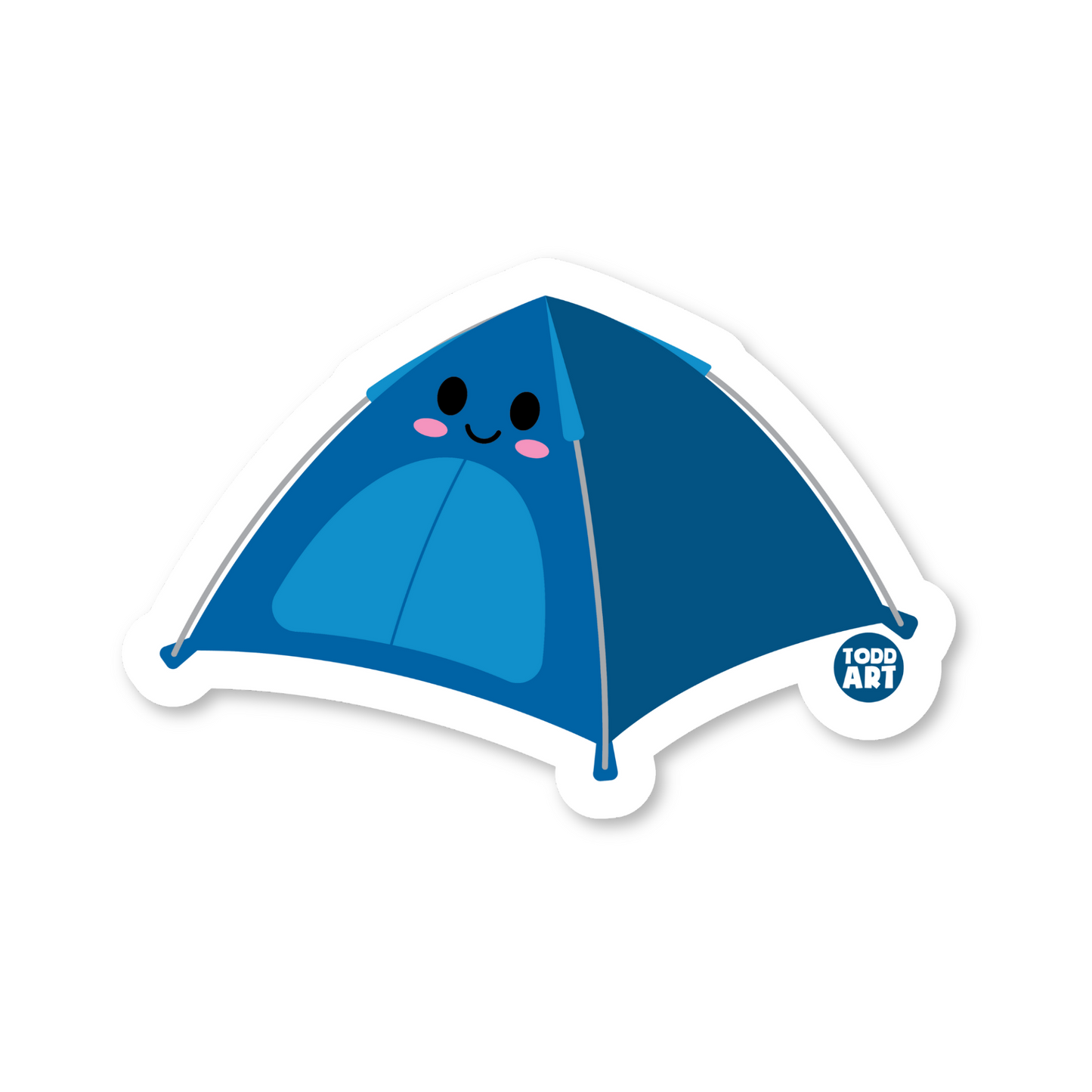 Blue camping tent with smiley face – fun Boo Boo Buddies® adventure-themed sticker

