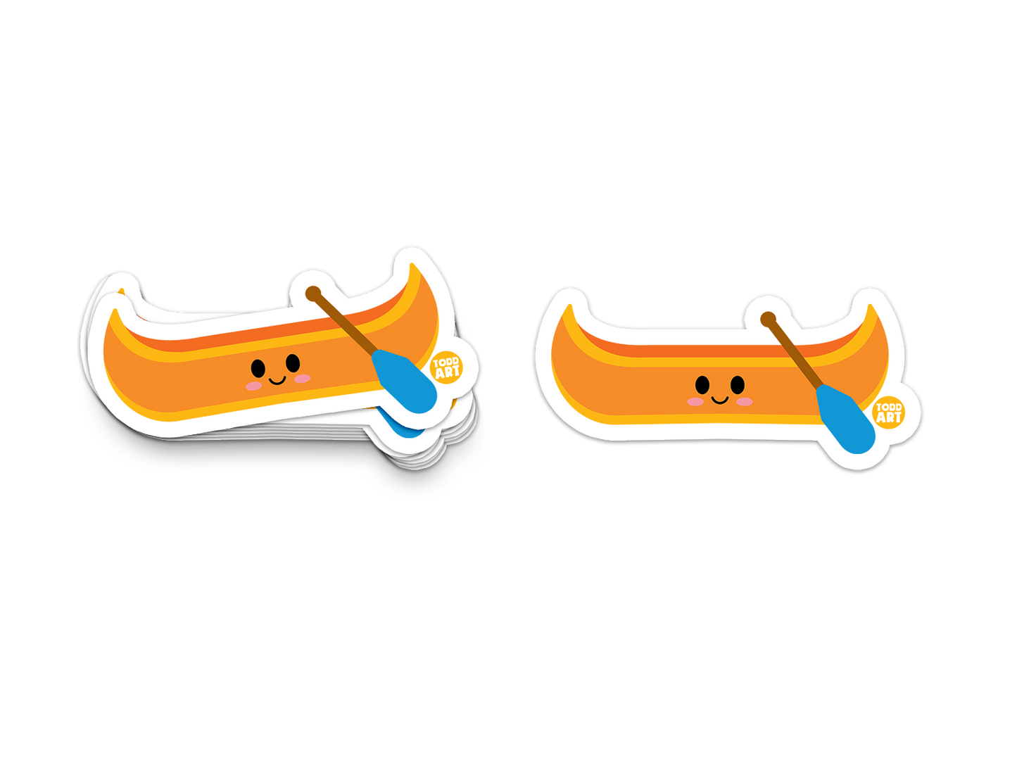 Orange canoe with blue paddle and happy face – playful Boo Boo Buddies® outdoor adventure sticker
