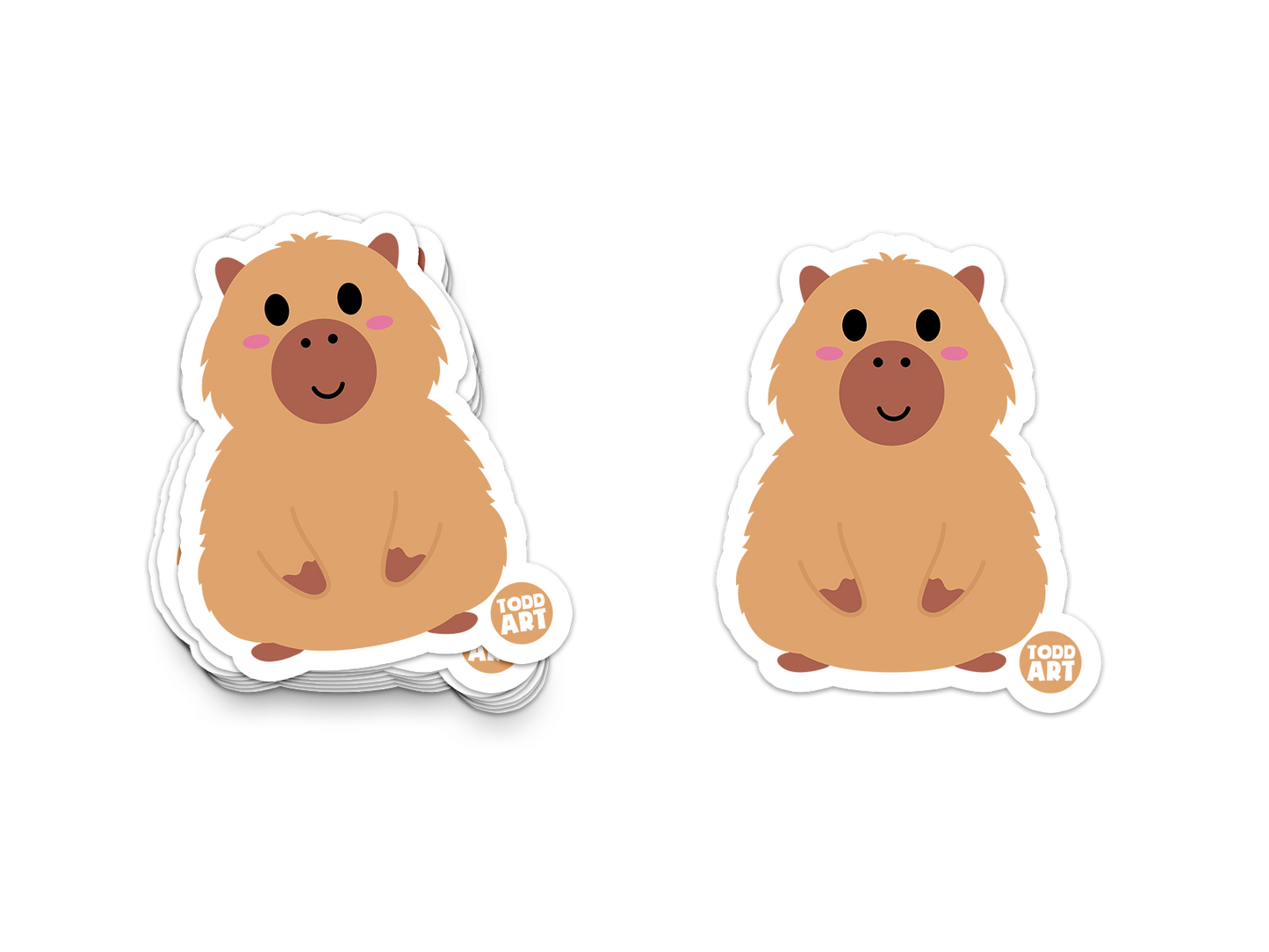 Fluffy tan capybara with pink cheeks – lovable Boo Boo Buddies® animal collectible sticker
