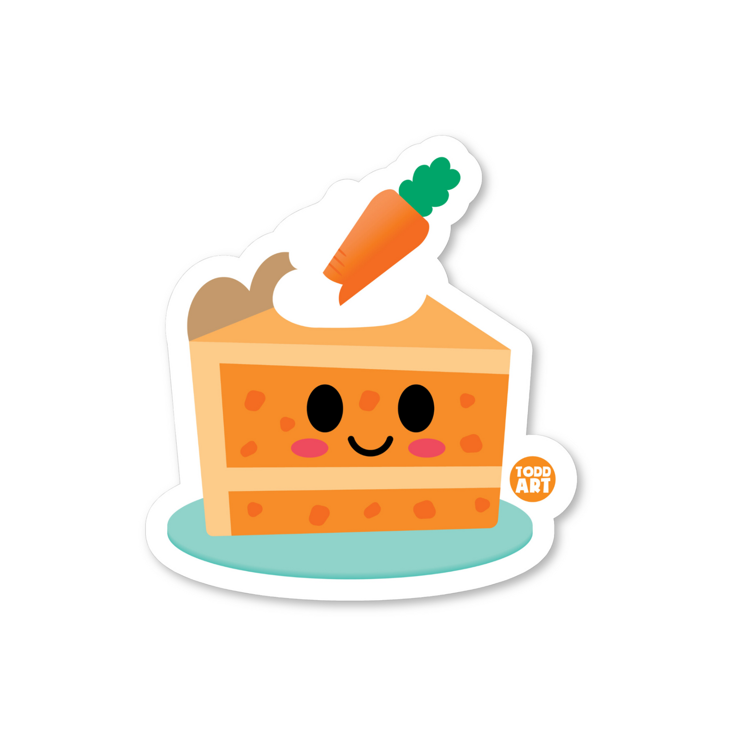 Carrot cake slice with frosting and carrot topper – cute and tasty Boo Boo Buddies® dessert sticker
