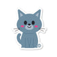 Cute blue-gray standing cartoon cat with belly patch and pink cheeks – playful collectible sticker
