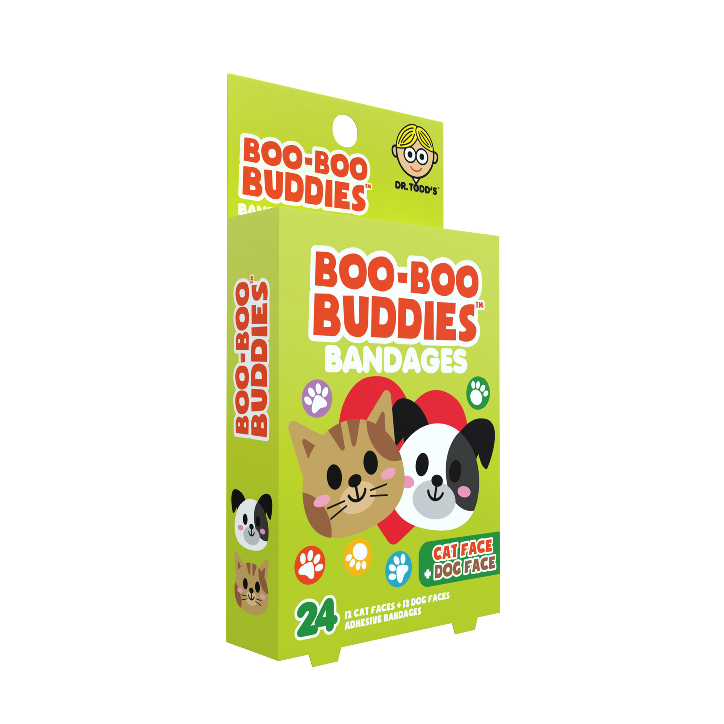 Cat Face & Dog Face Bandages for Kids – Waterproof, Latex-Free, 24 Count | Dr. Todd’s Boo-Boo Buddies®
