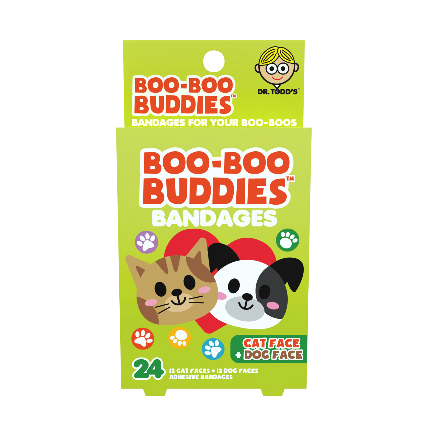 Cat Face & Dog Face Bandages for Kids – Waterproof, Latex-Free, 24 Count | Dr. Todd’s Boo-Boo Buddies®