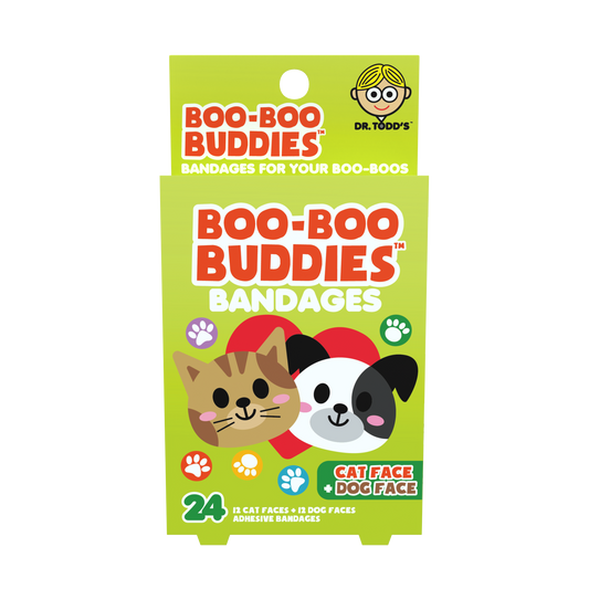 Cat Face & Dog Face Bandages for Kids – Waterproof, Latex-Free, 24 Count | Dr. Todd’s Boo-Boo Buddies®
