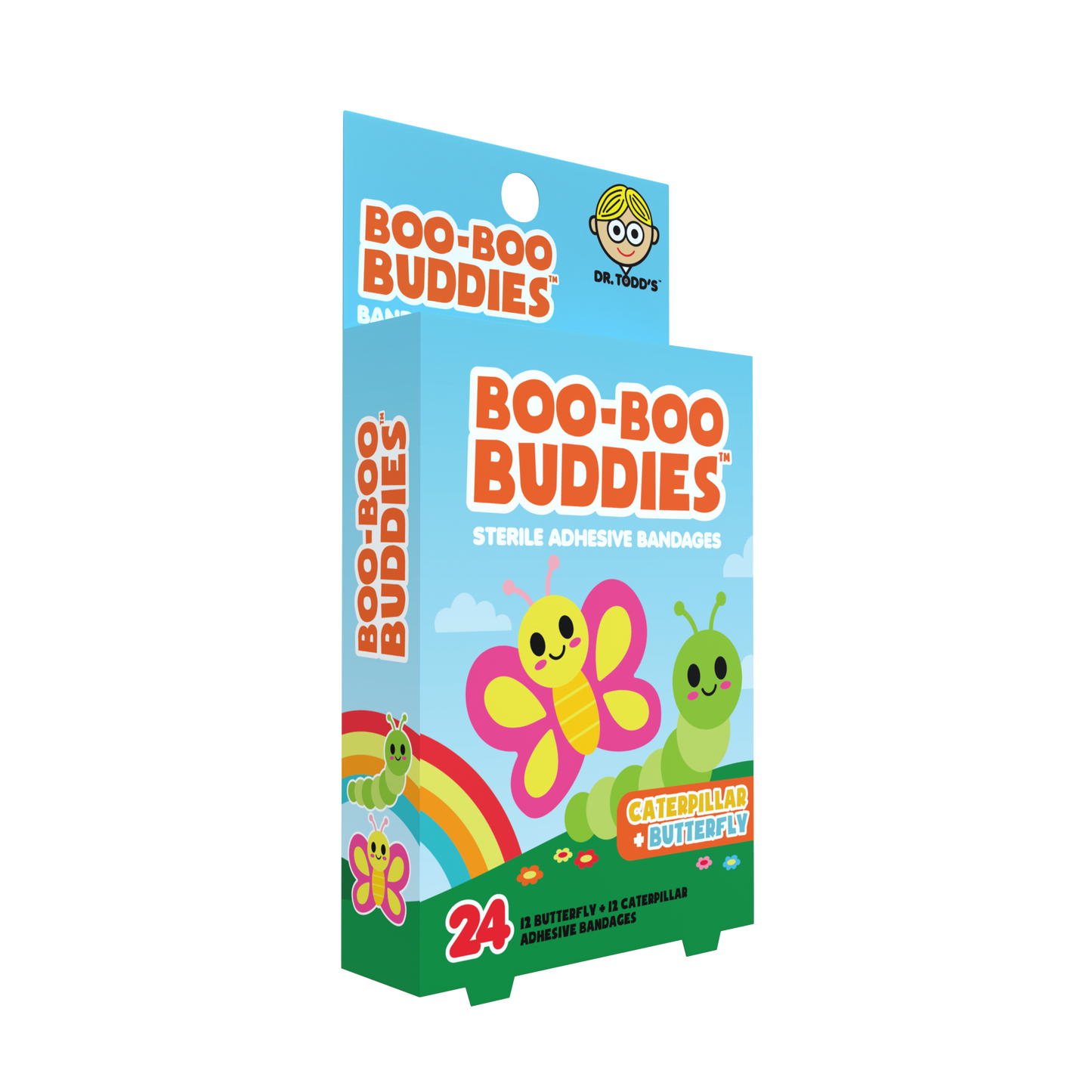 Caterpillar & Butterfly Bandages for Kids – Waterproof, Latex-Free, 24 Ct | Dr. Todd’s Boo-Boo Buddies®