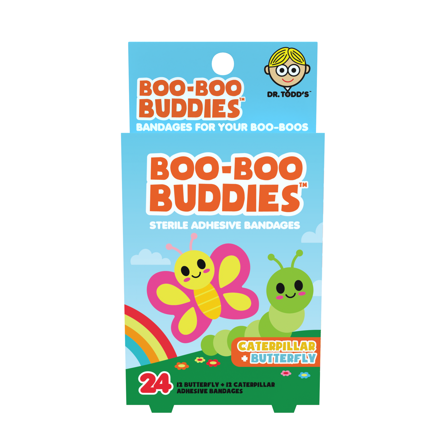 Caterpillar & Butterfly Bandages for Kids – Waterproof, Latex-Free, 24 Ct | Dr. Todd’s Boo-Boo Buddies®