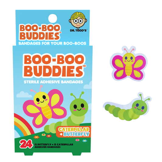 Caterpillar & Butterfly Bandages for Kids – Waterproof, Latex-Free, 24 Ct | Dr. Todd’s Boo-Boo Buddies®