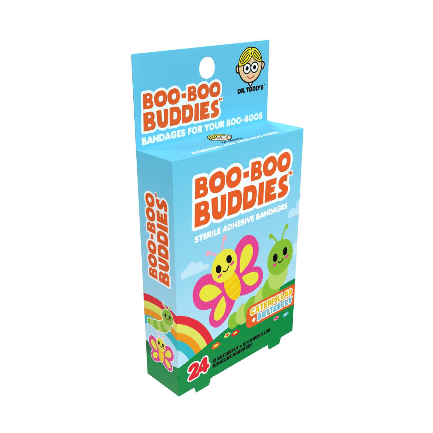 Caterpillar & Butterfly Bandages for Kids – Waterproof, Latex-Free, 24 Ct | Dr. Todd’s Boo-Boo Buddies®