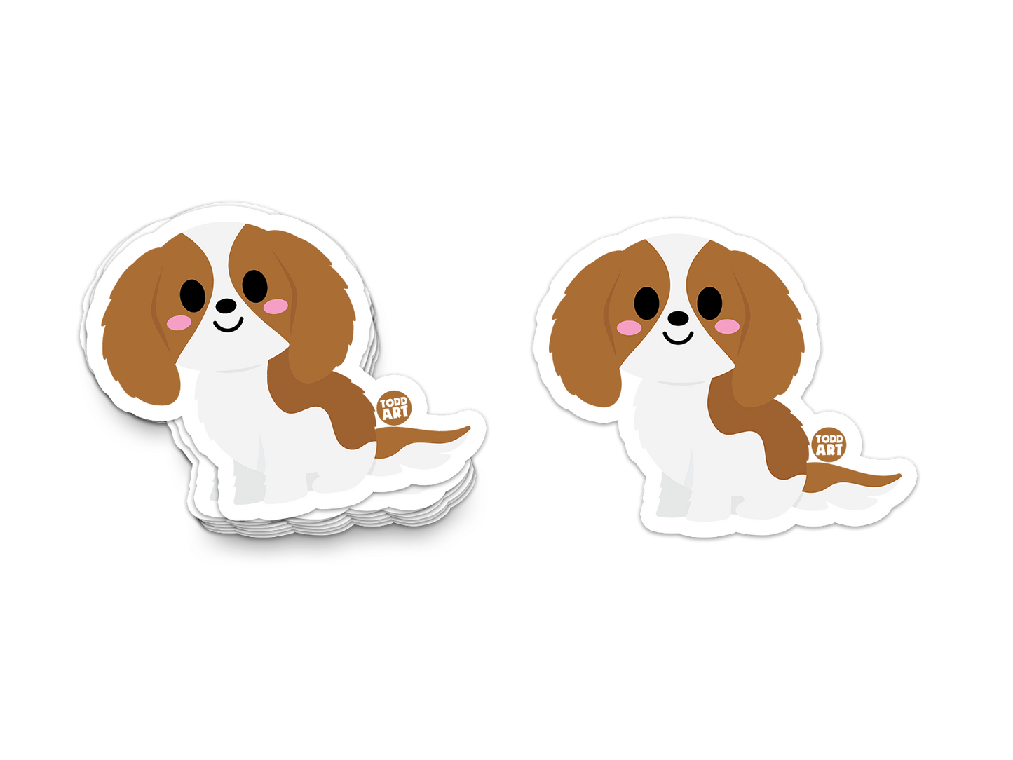 Floppy-eared Cavalier King Charles Spaniel with soft brown patches – lovable dog sticker for pet-themed decor, crafts, or gifts

