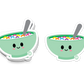 Smiling cereal bowl vinyl sticker with colorful loops – cute and collectible