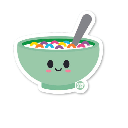 Smiling cereal bowl vinyl sticker with colorful loops – cute and collectible
