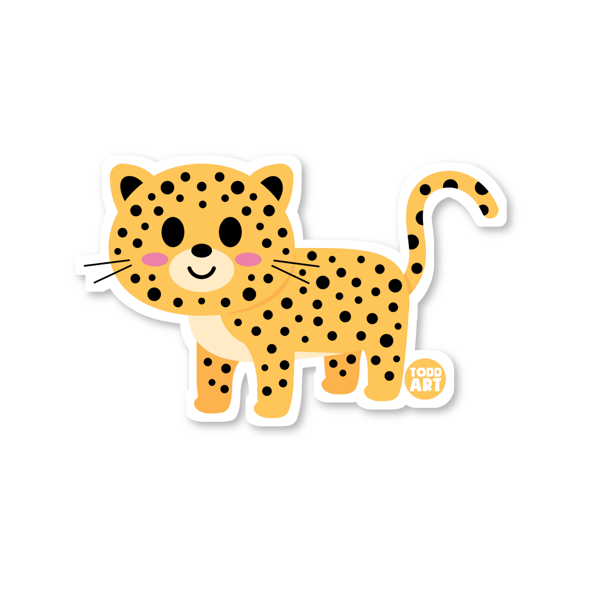 Playful cheetah with spots and pink cheeks – animal vinyl sticker from Boo Boo Buddies