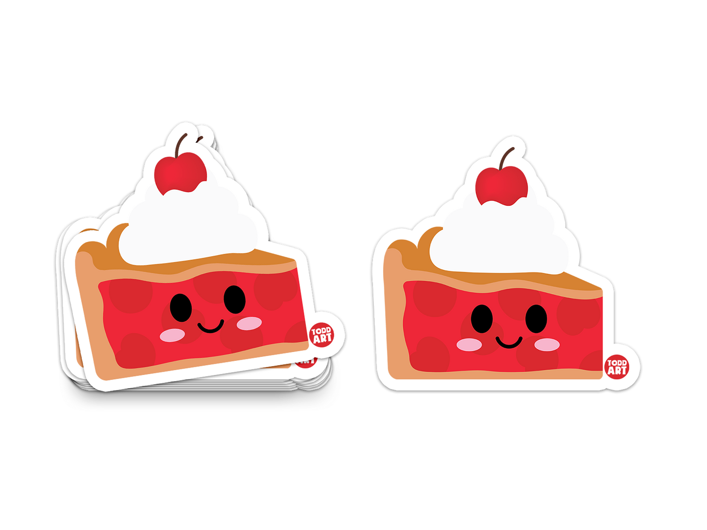 Slice of cherry pie with whipped cream and smile – dessert collectible sticker from Boo Boo Buddies