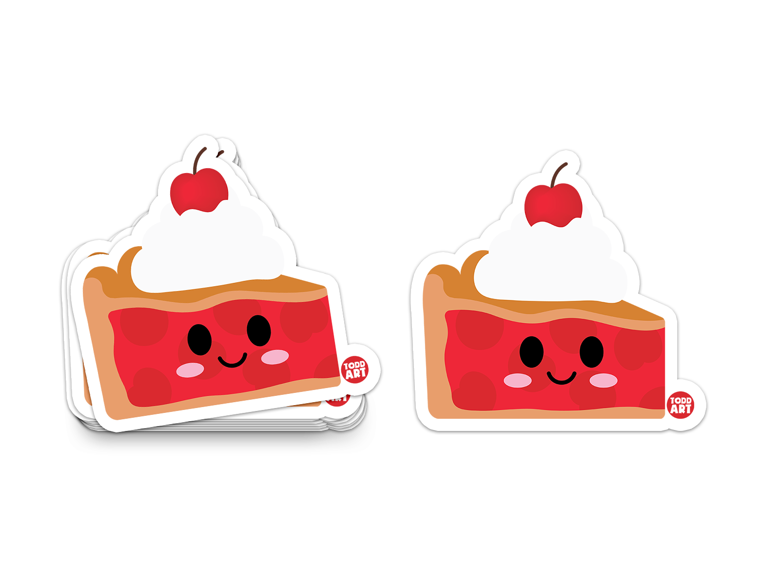 Slice of cherry pie with whipped cream and smile – dessert collectible sticker from Boo Boo Buddies