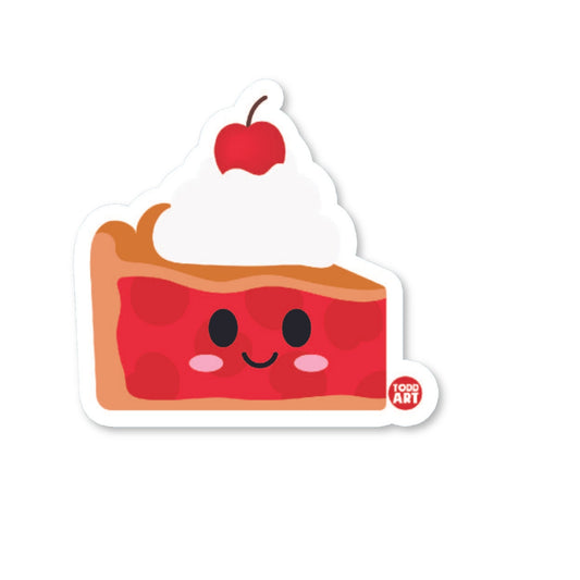 Slice of cherry pie with whipped cream and smile – dessert collectible sticker from Boo Boo Buddies