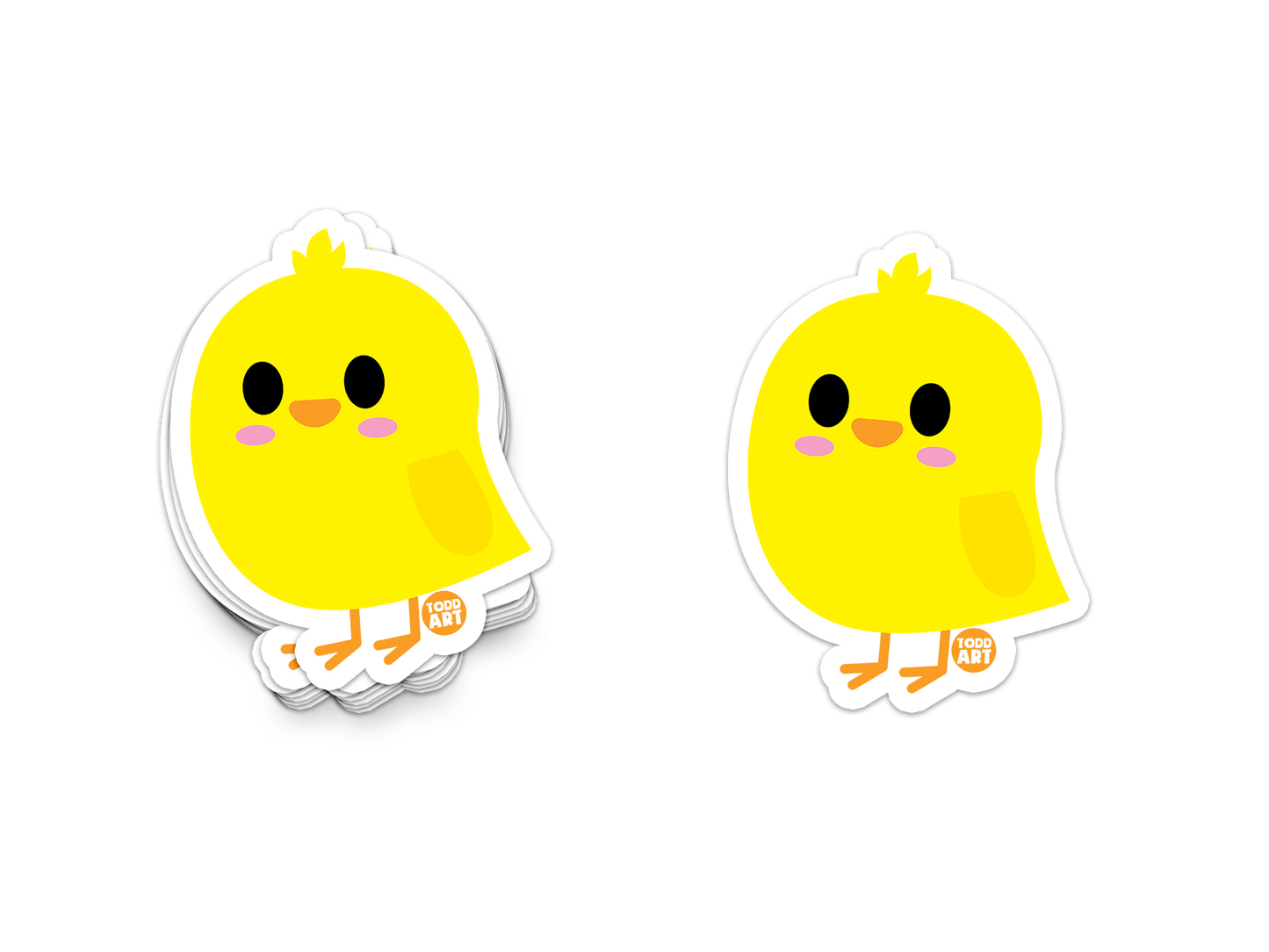 Bright yellow baby chick with blushing cheeks – adorable animal sticker from Boo Boo Buddies