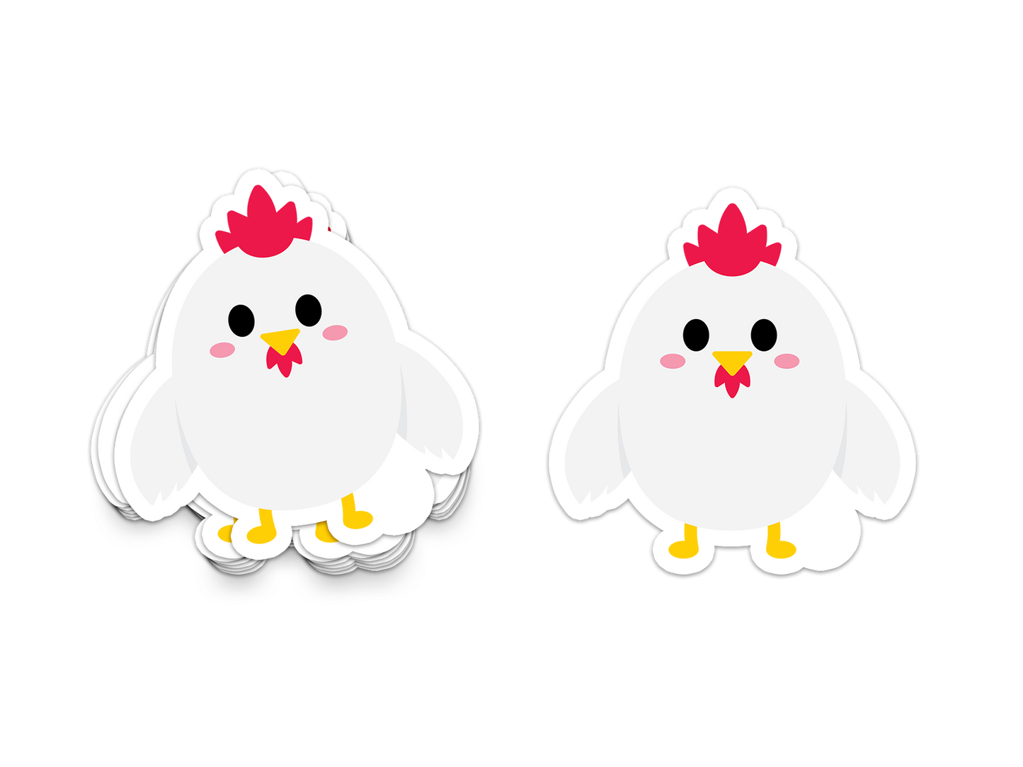 Cute white chicken with red comb and yellow beak – fun animal sticker from Boo Boo Buddies