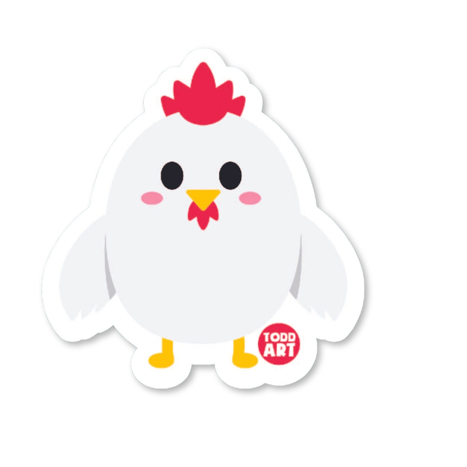 Cute white chicken with red comb and yellow beak – fun animal sticker from Boo Boo Buddies