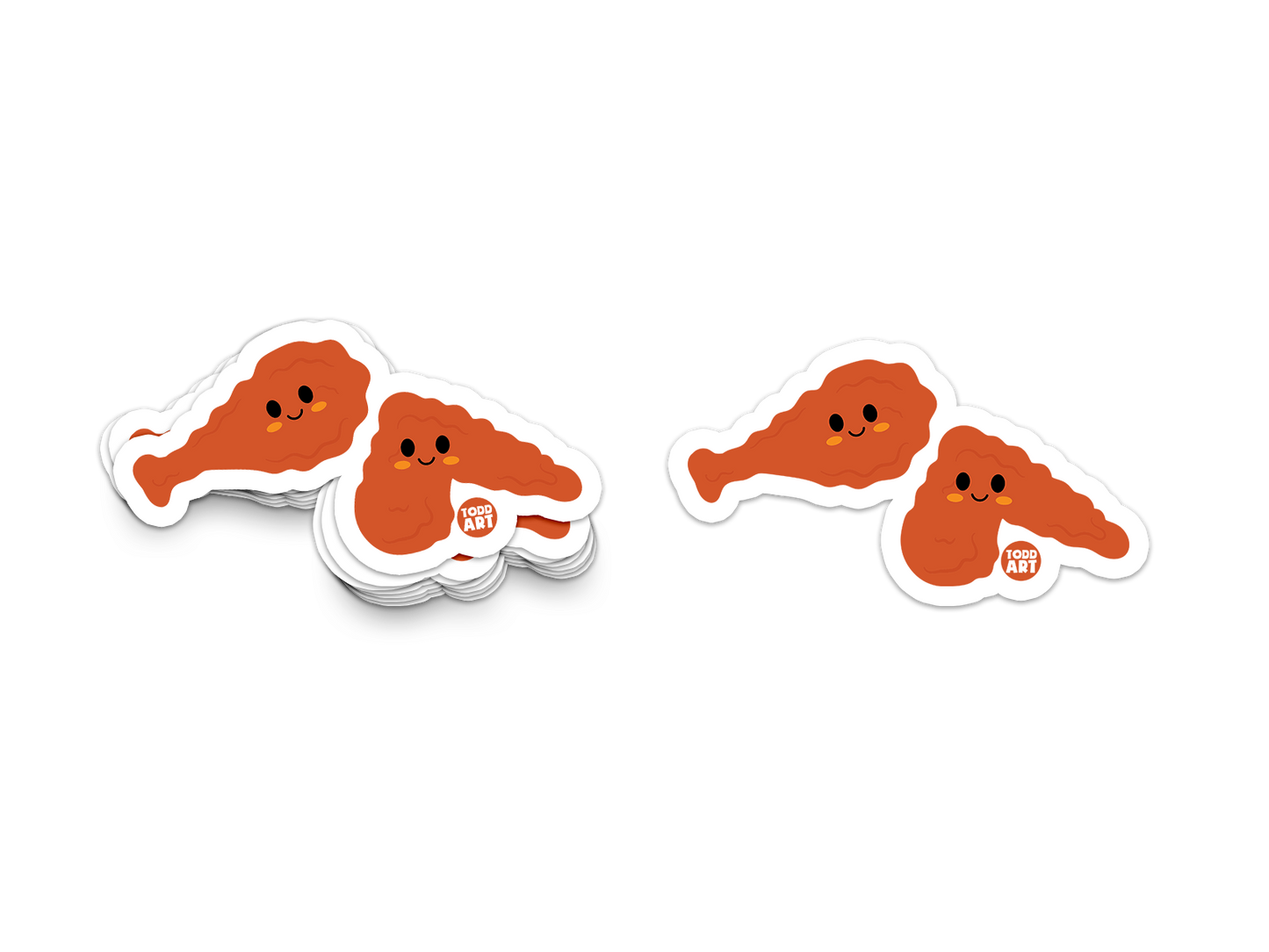 Two crispy chicken drumsticks with smiling faces – playful food-themed sticker for lunch boxes, notebooks, and foodie gifts