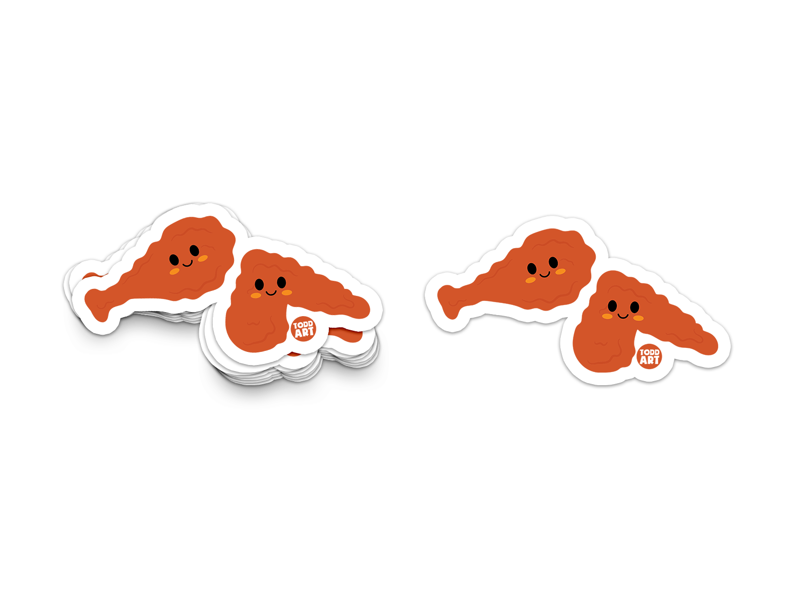 Two crispy chicken drumsticks with smiling faces – playful food-themed sticker for lunch boxes, notebooks, and foodie gifts