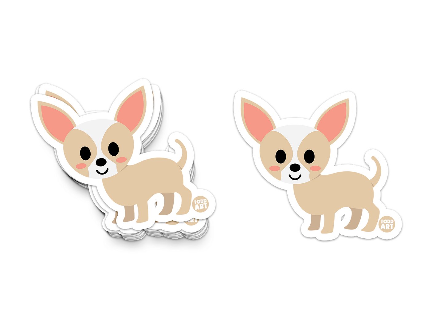 Adorable tan and white chihuahua with big ears – collectible puppy sticker for dog lovers and planners