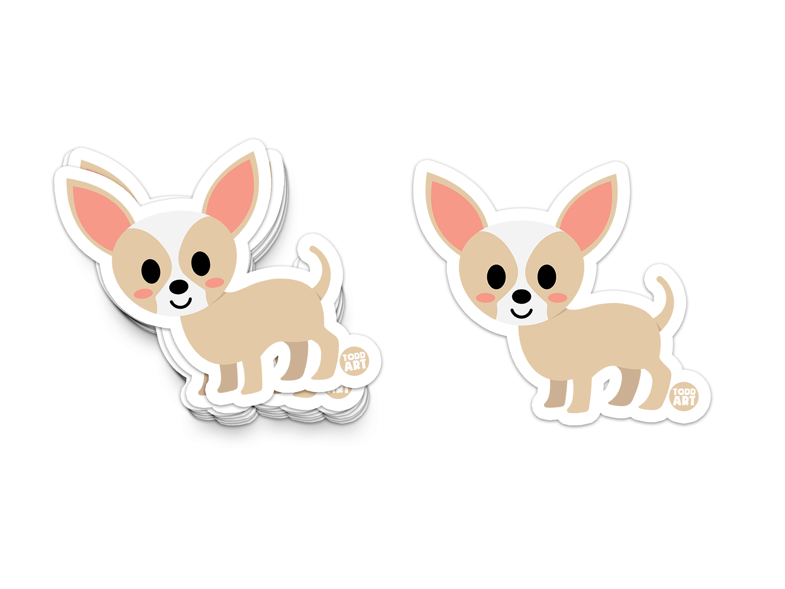 Adorable tan and white chihuahua with big ears – collectible puppy sticker for dog lovers and planners