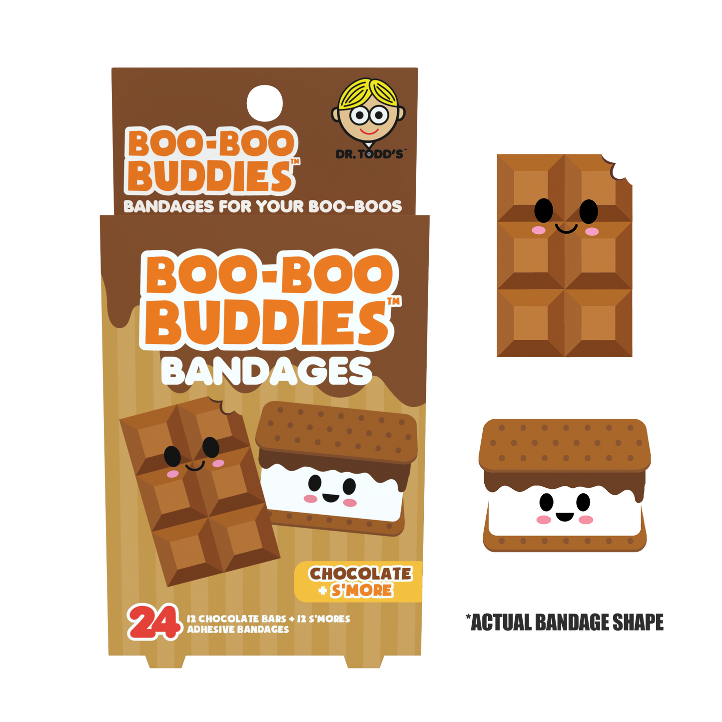 Chocolate Bar & S’more Bandages for Kids – Waterproof, Latex-Free, 24 Count | Dr. Todd’s Boo-Boo Buddies®