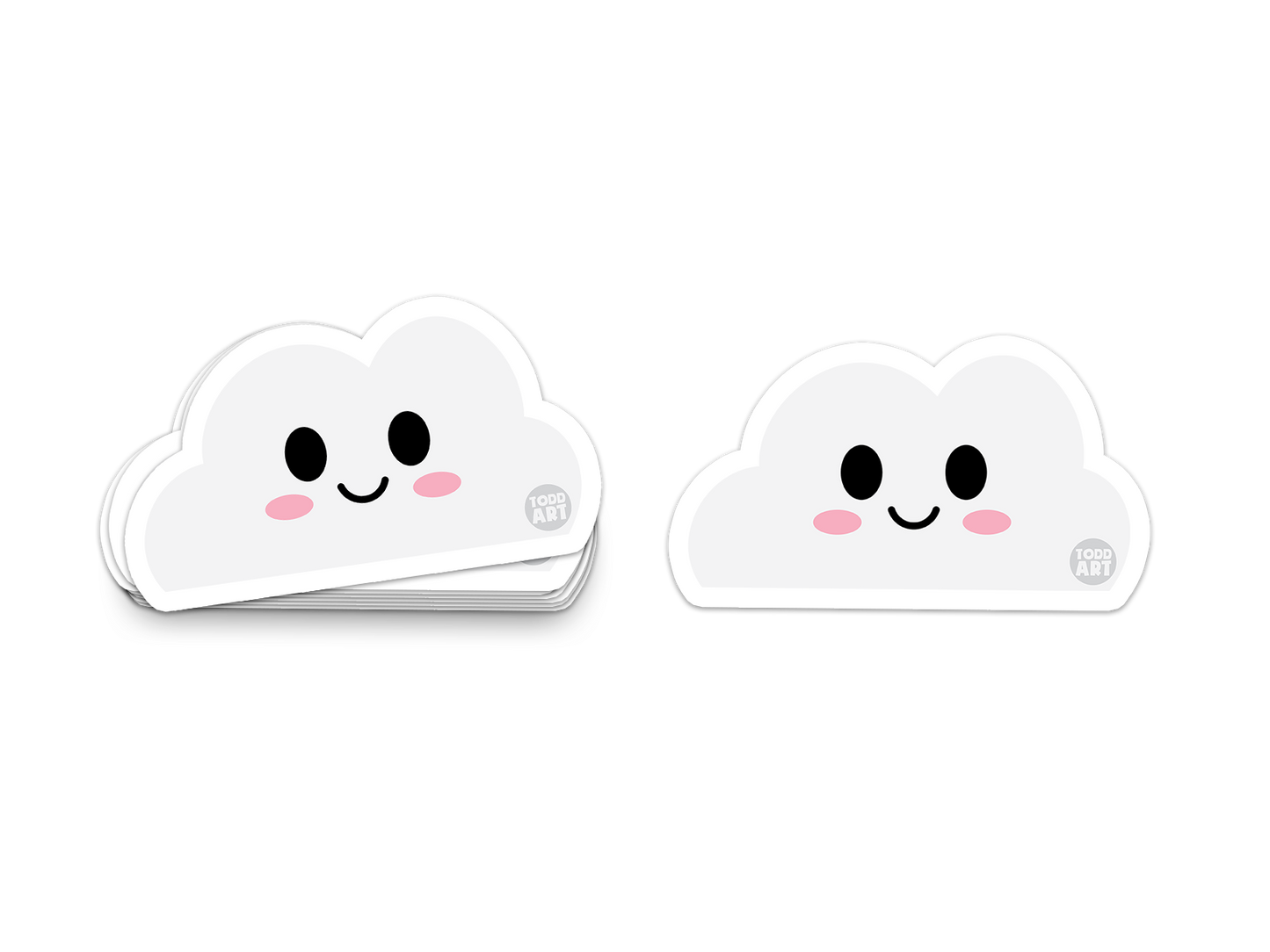 Smiling white cloud sticker with rosy cheeks – adorable weather-themed collectible from Boo Boo Buddies