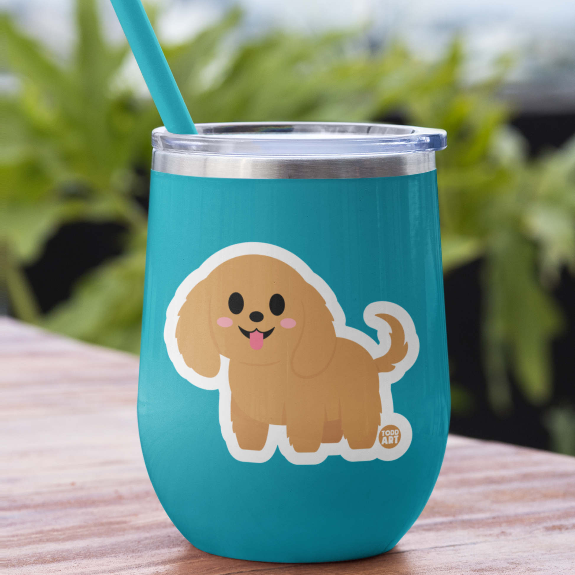 Brown cocker spaniel puppy with floppy ears on a tumbler– cute collectible dog sticker
