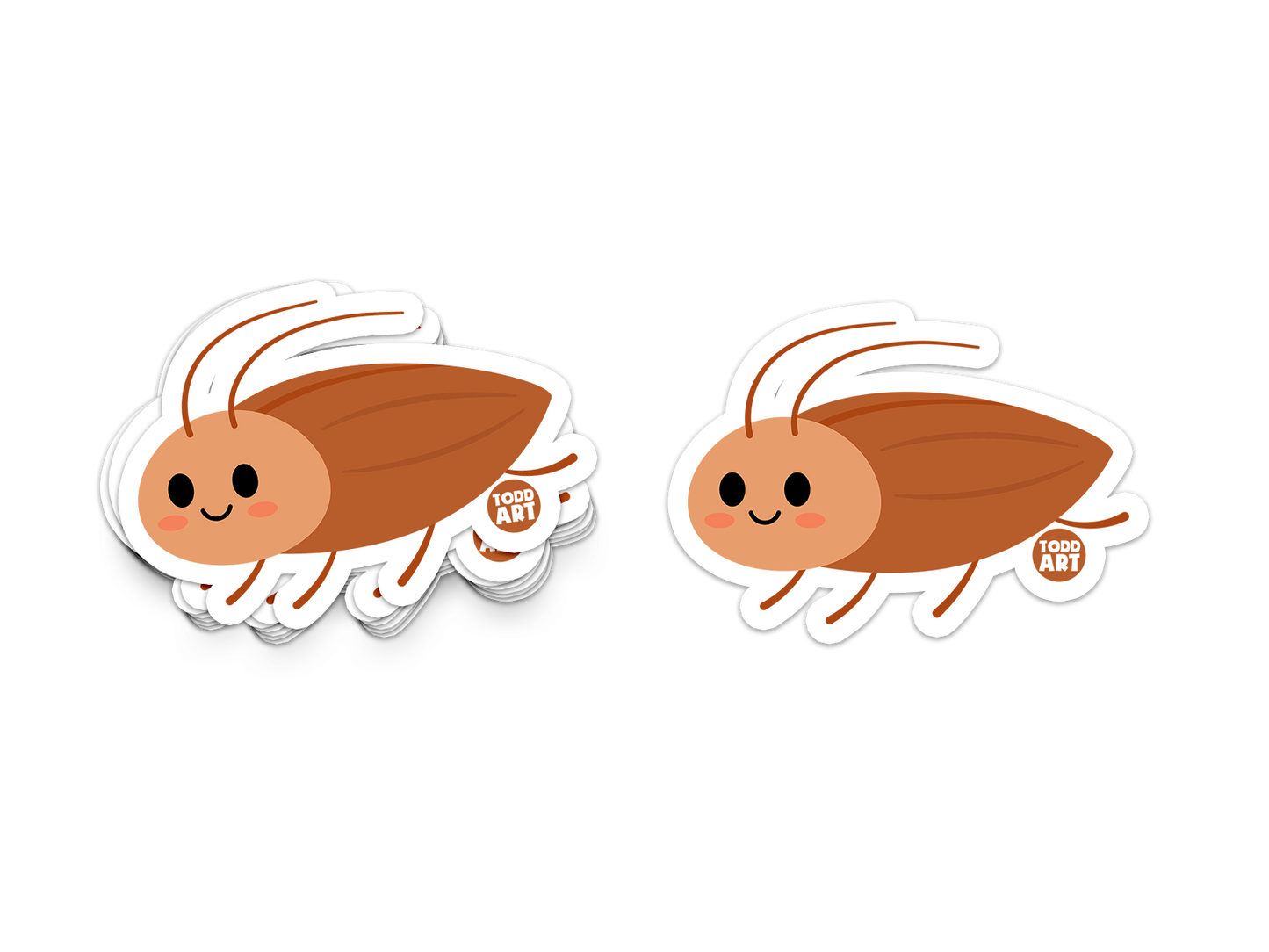 Smiling cartoon cockroach with long antennae – funny bug sticker from Boo Boo Buddies
