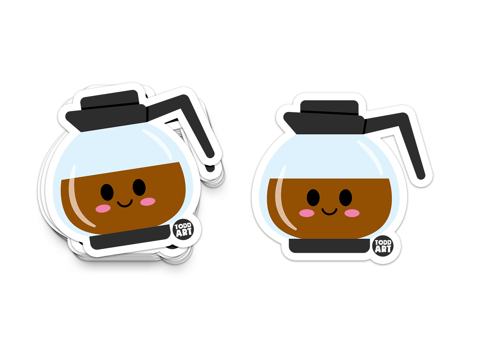 Smiling coffee carafe with brown brew – fun kitchen-themed sticker
