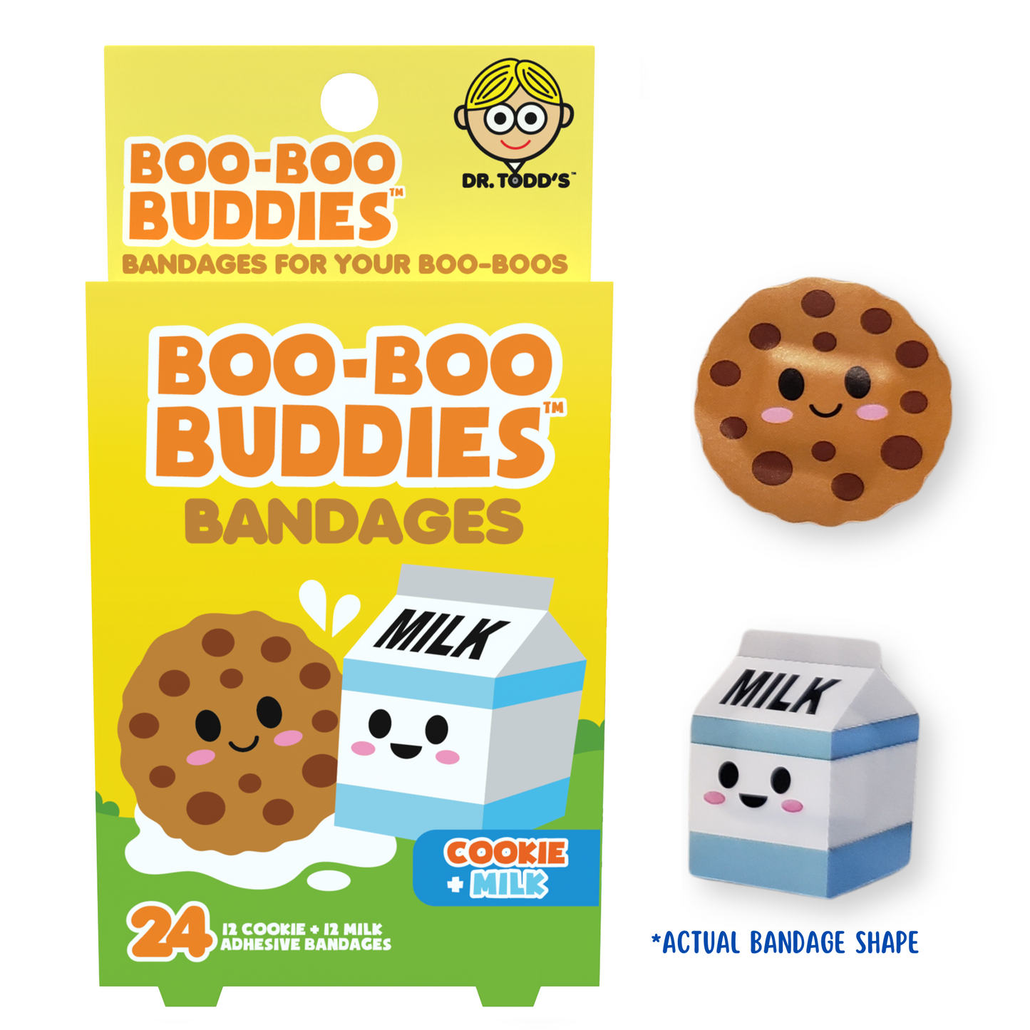 Cookie + Milk Bandages for Kids – Waterproof, Latex-Free, 24 Count | Dr. Todd’s Boo-Boo Buddies®