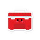 Red cooler sticker with smiling face and white lid