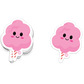 Fluffy pink cotton candy sticker with a cute face and striped stick

