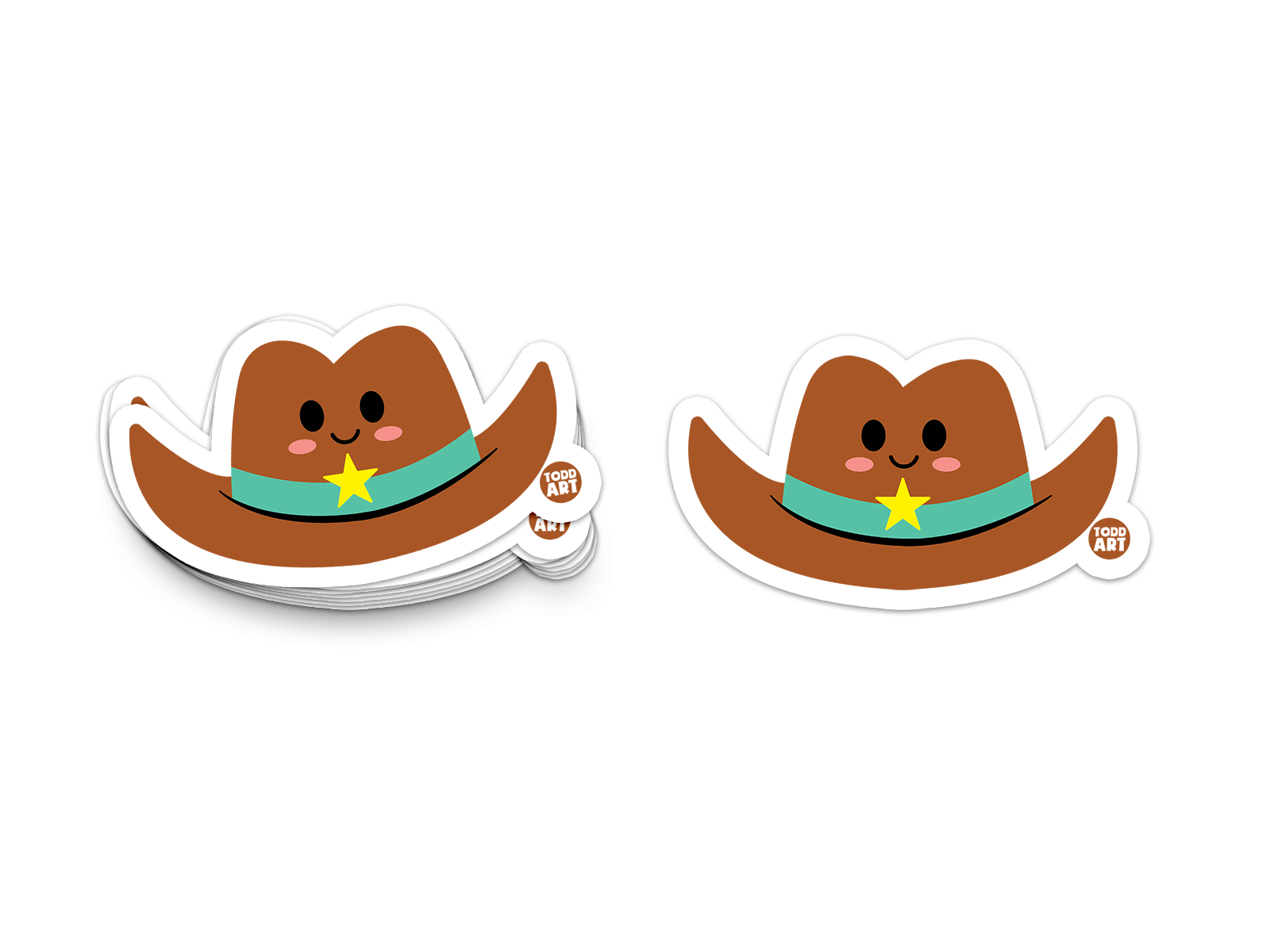 Cowboy hat sticker with a happy face and sheriff star, from the Boo Boo Buddies sticker line.
