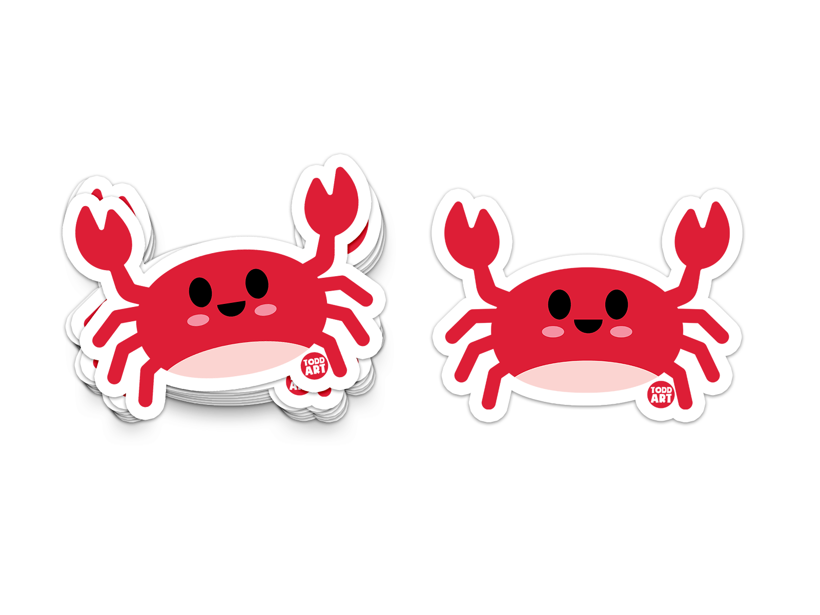 Cute red crab sticker with a happy face and raised claws, from the Boo Boo Buddies sticker series.
