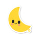 Cute crescent moon sticker with a happy face and blush cheeks, perfect for decorating laptops, water bottles, notebooks, or as part of your celestial-themed collection.