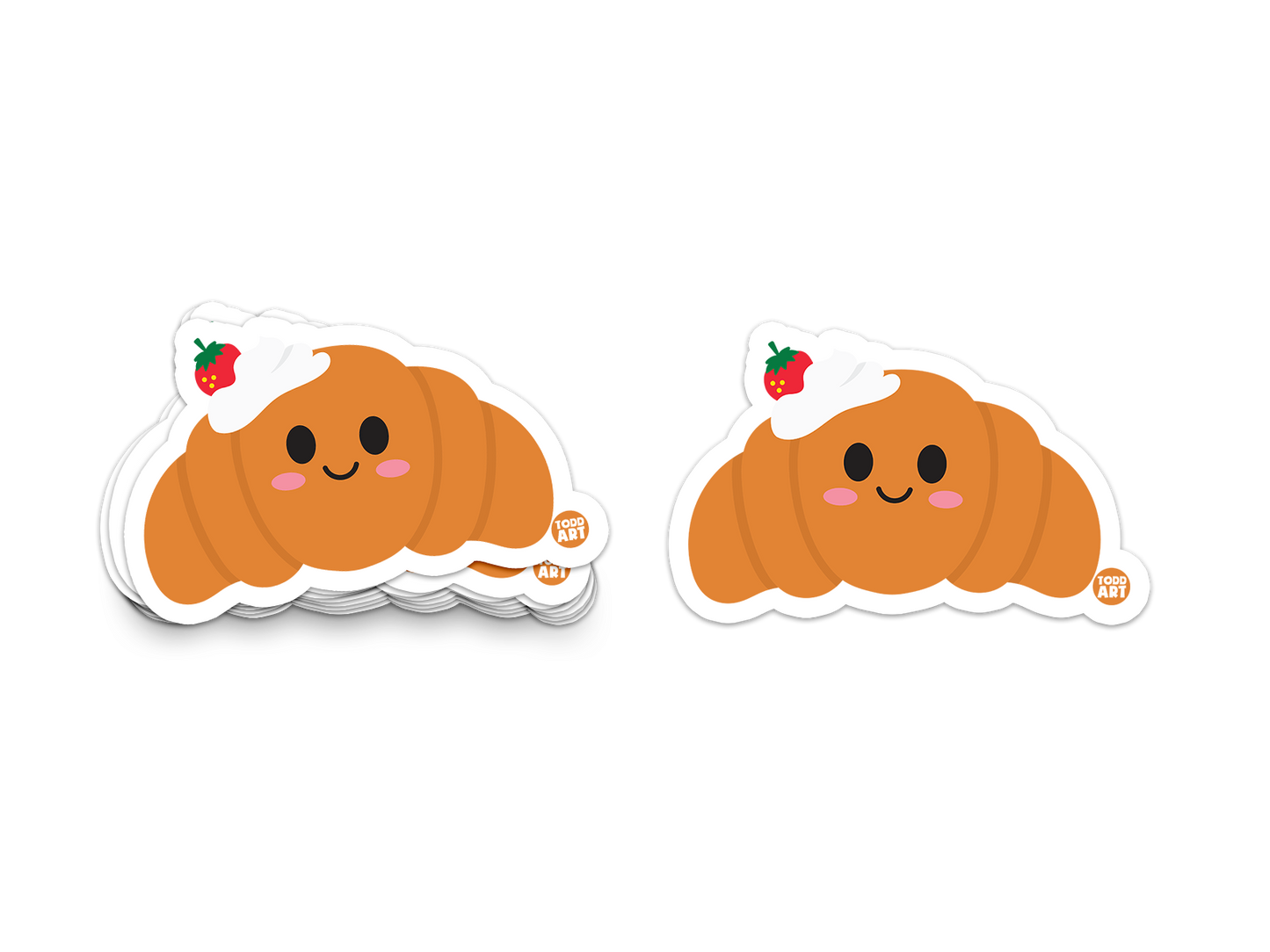 Cute croissant sticker with whipped cream and a strawberry on top