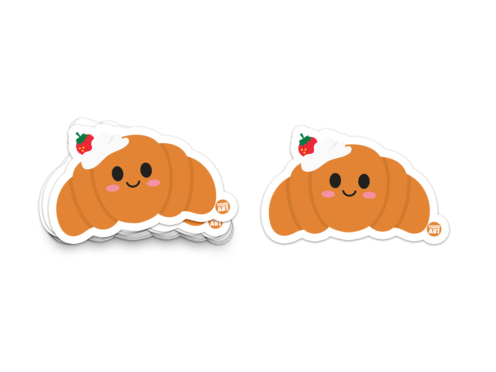 Cute croissant sticker with whipped cream and a strawberry on top